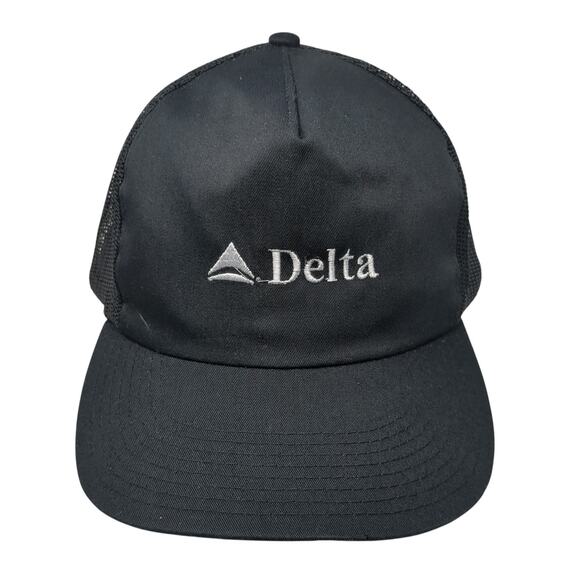 Delta Snapback Trucker Hat Black OS Adjustable Embroidered Mesh Back Cintas - Picture 1 of 9